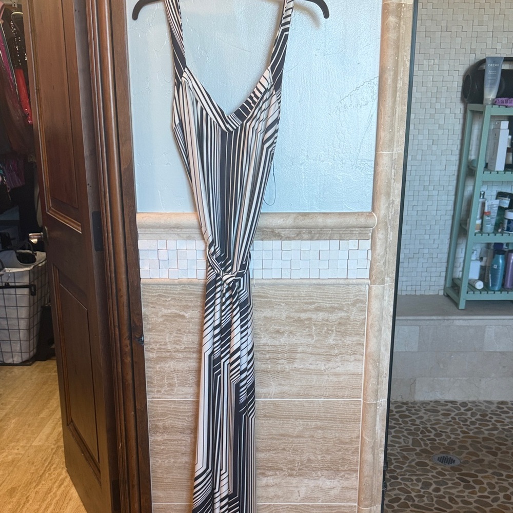 Blue and White Striped Maxi Dress